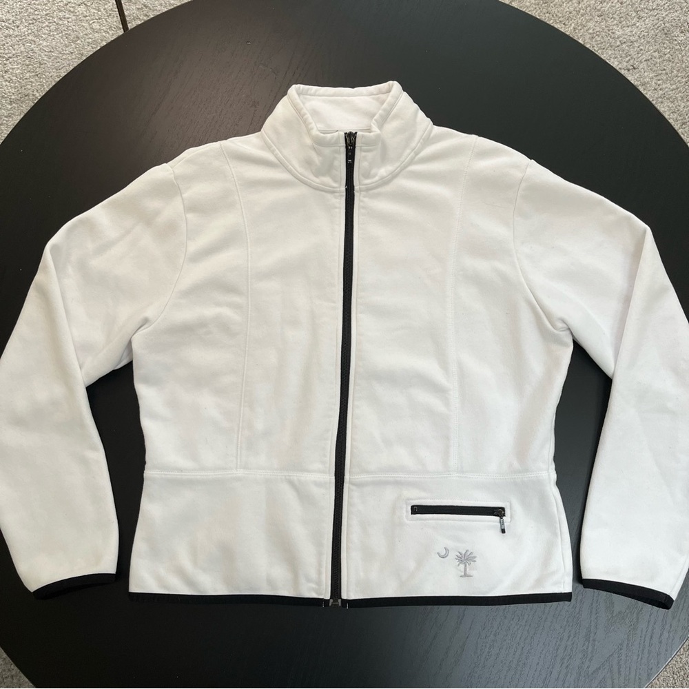 Gear for Sports White Fleece Zip Jacket Palm Tree Crescent Logo Size L